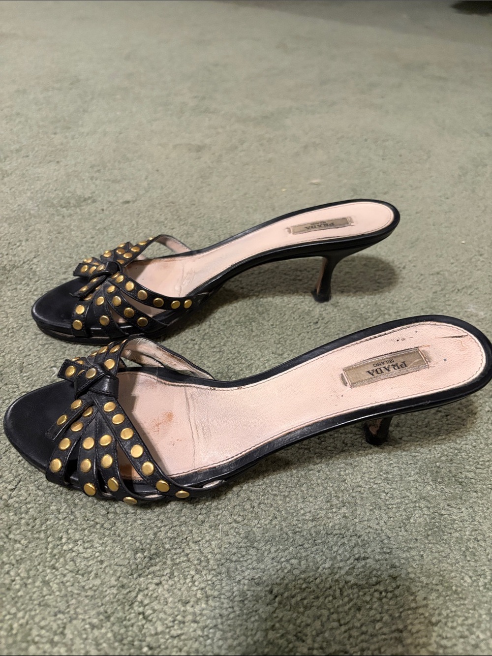 Prada Black Leather Studded Knot Mules (They fit my 7.5-8 foot) - Picture 2 of 4